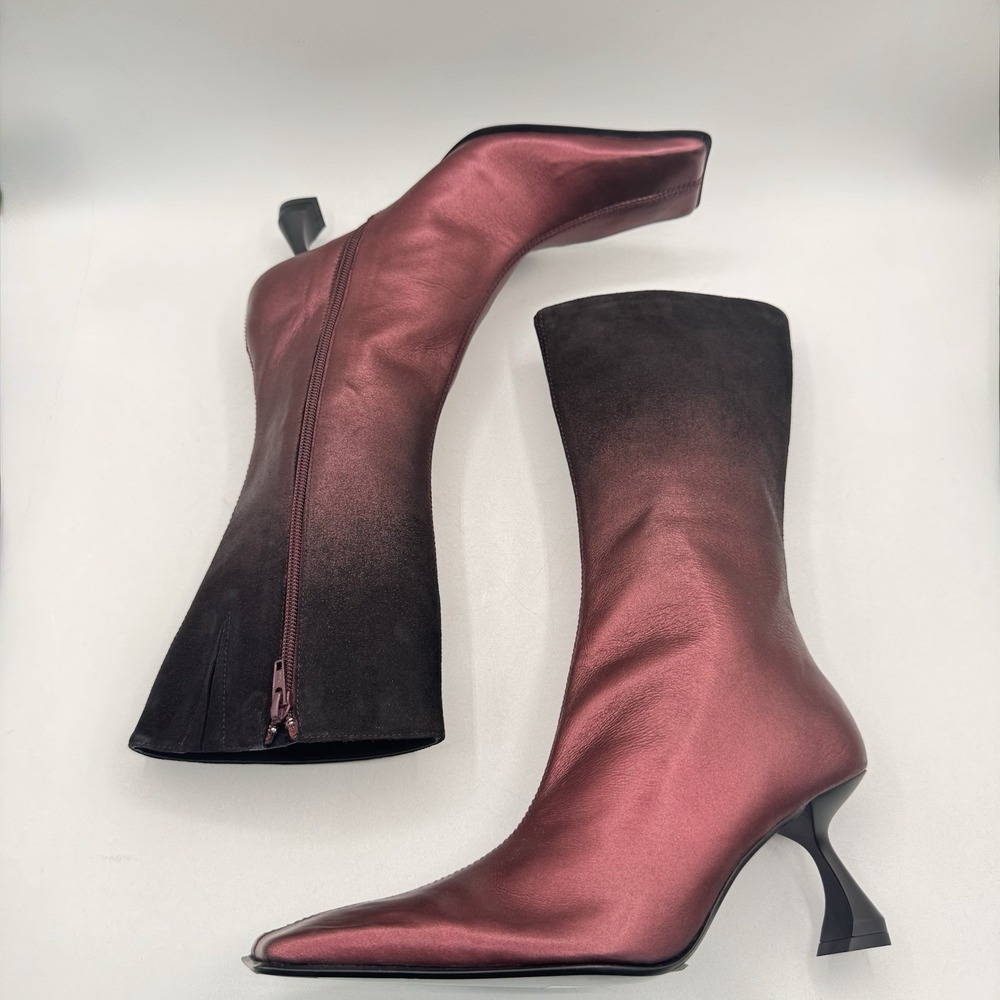 Miista Pearl Boots Women's Size 8.5 EU 39 Red Metallic Leather Black Suede Ombré - Picture 10 of 13